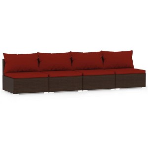 vidaXL 4-Seater Patio Sofa - Comfortable Outdoor Seating with Cushions - Resistant PE Rattan and Steel Material - Brown and Cinnamon Red - 1 of 4