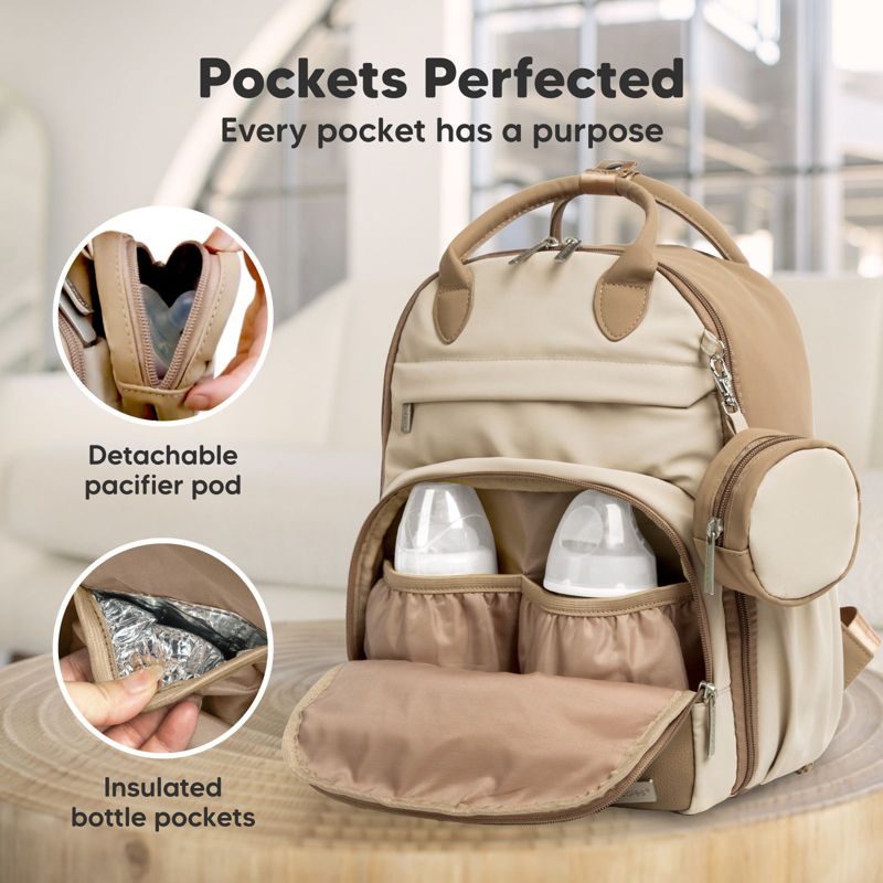 KeaBabies Diaper Bag Backpack Comes with Portable Changing Pad, Baby Bag for Mom, Baby Travel Essential (Latte), 4 of 11