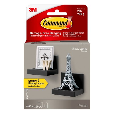 Command Display Ledges Black: Floating Wall Shelf Set, 2 Picture Ledges, Plastic, Slate, 2lb Capacity, No Tools Required