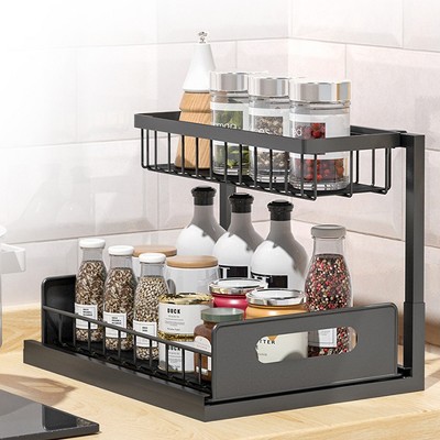 Heavy-Duty Black Metal 2-Tier Under Sink Storage Organizer