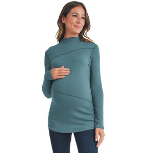 Hello Miz Women's Mock Neck Long Sleeeve Ribbed Maternity Top - 1 of 4