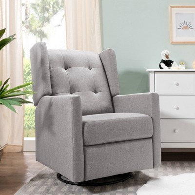 Misty Grey Swivel Recliner with Wood Base