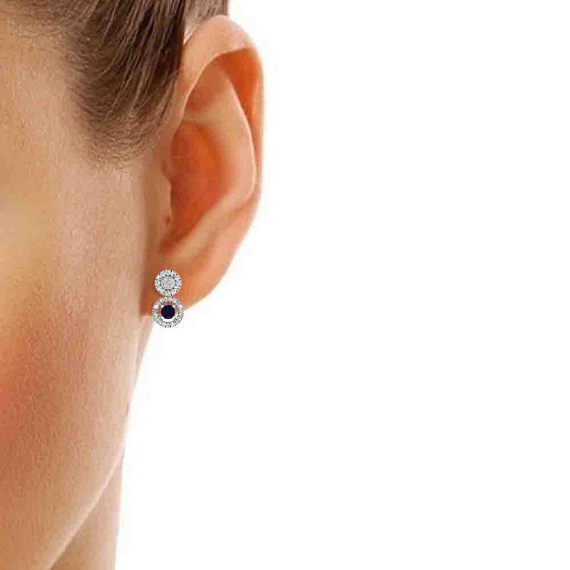 Pompeii3 5/8 ct Diamond & Blue Sapphire Halo Drop Studs Womens Earrings 10k White Gold, 2 of 6