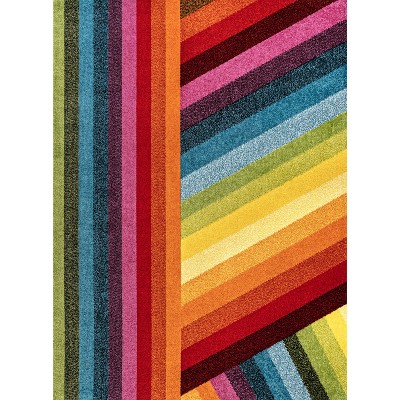 Retro Rainbow Multi-Color Synthetic Stripe Kids Area Rug 3' x 5'
