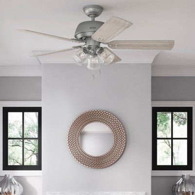 Matte Silver 52" Ceiling Fan with Light Kit and Reversible Blades