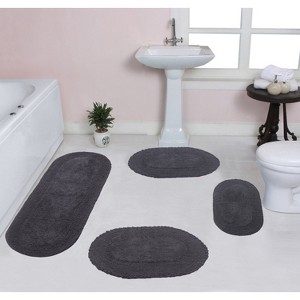 Double Ruffle Bathroom Rugs Set, Washable Rug, Extra Soft and Absorbent bath Rug, Kitchen Mat, Bath Mat Set,Non-Slip, 4 Pcs Set with Runner, Gray - 1 of 4