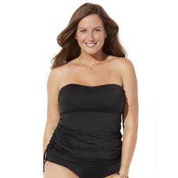  Swimsuits For All Women's Plus Size Smocked Bandeau Tankini Set  8 Black : Clothing, Shoes & Jewelry