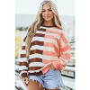 Brown Stripe Color Block Drop Shoulder Pullover Sweatshirt - 2 of 4