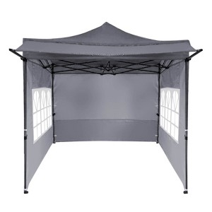 Costway 10 x 10 FT Pop up Canopy Tent with Sidewalls & Awning, Wheeled Bag, Sandbags, Stake Pink/White/Gray - 1 of 1