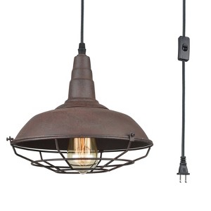 Claxy Farmhouse Plug-In Pendant Light with Rust Finish Metal Cage Shade - 1 of 4