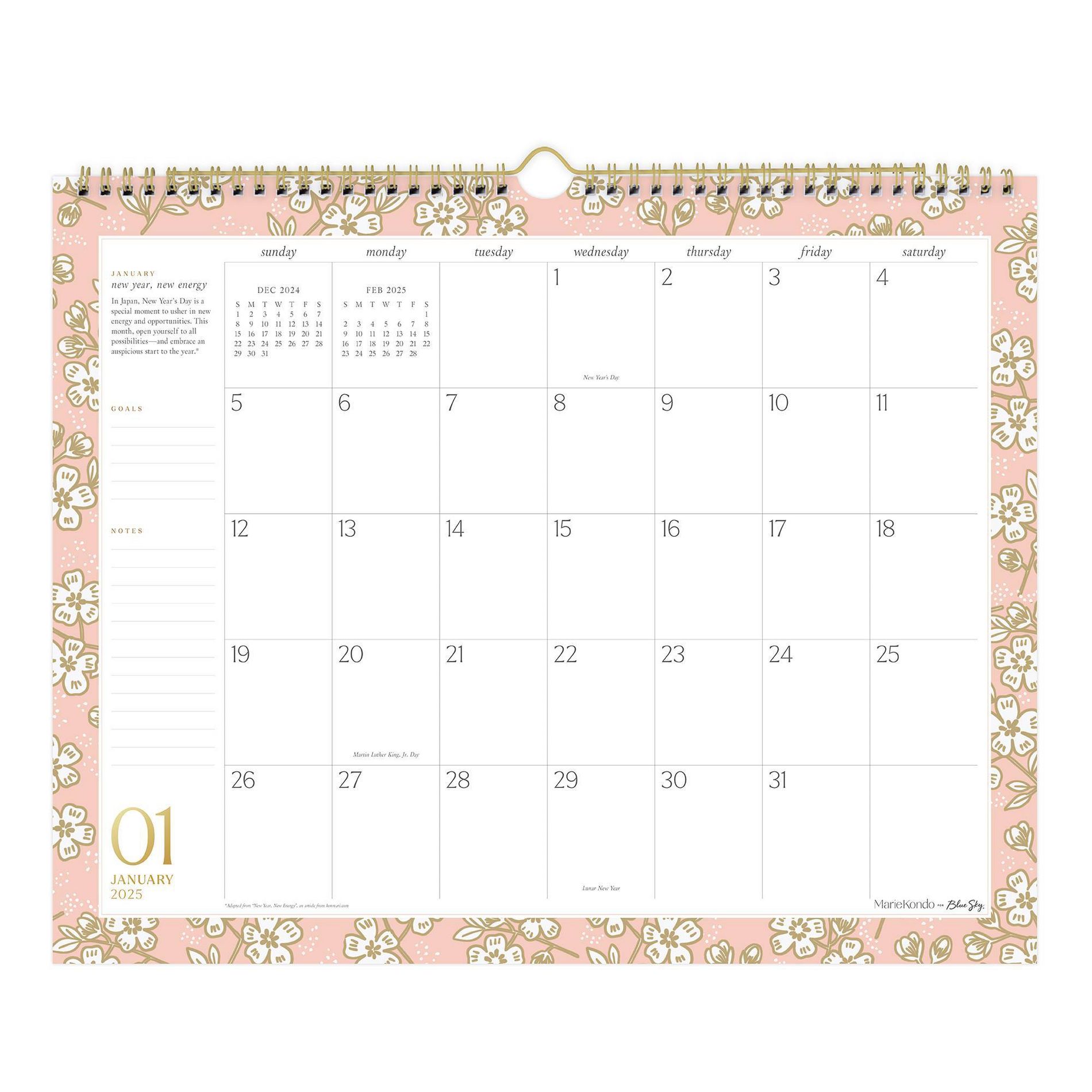 Marie Kondo for Blue Sky 2025 Monthly Wall Calendar 12.8"x15.04" Hana Pink: Planner & Wall Calendars for Adults