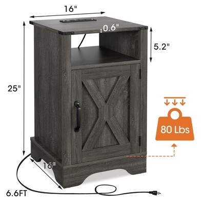 15.75"Farmhouse Nightstand Side Table, Wooden Rustic End Table,LIGHT GREY