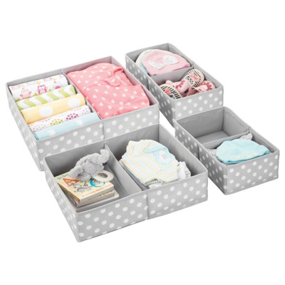 Image of mDesign Fabric Nursery Drawer Divider Organizers Storage Bins, 4 Piece Set - Gray/White