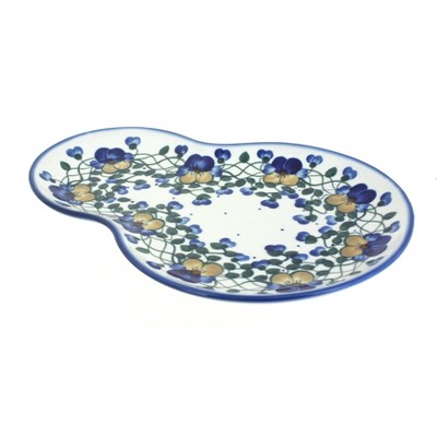 Blue Rose Polish Pottery Pansies Oval Breakfast Plate