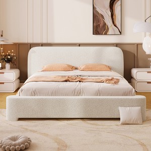 Christopher Knight Home Samson Modern Boucle Upholstered Wood Platform Bed with Headboard, White - 1 of 4