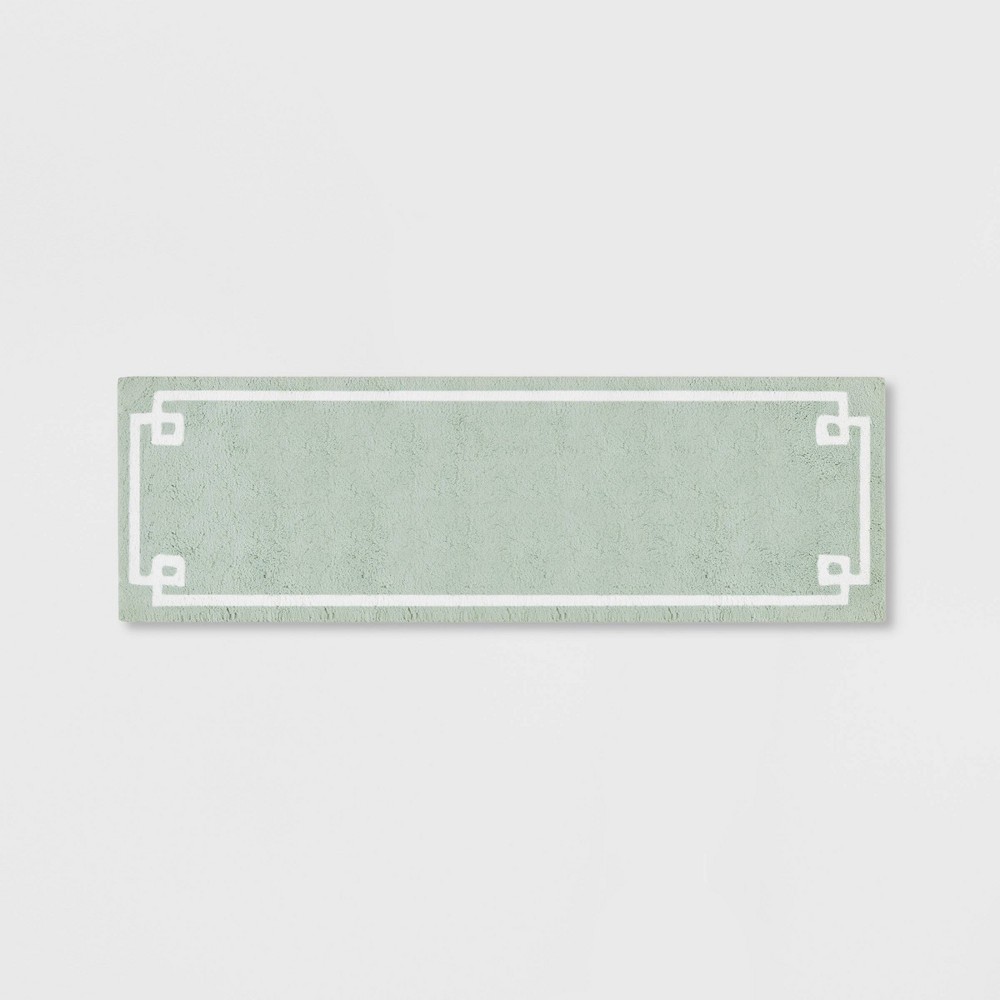 24inx72in Geometric Cotton Tufted Bath Rug Green