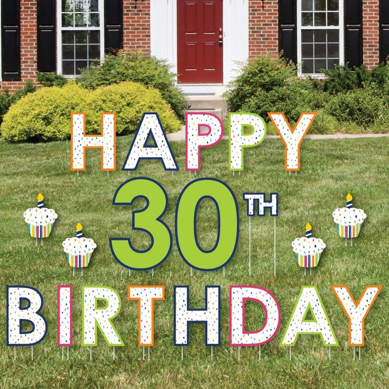 Big Dot of Happiness 30th Birthday - Cheerful Happy Birthday - Outdoor Lawn Decorations - Thirtieth Birthday Party Yard Signs - Happy 30th Birthday, 1 of 8