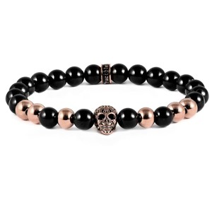 Crucible Men's Polished Skull and Black Onyx Stone Bead Stretch Bracelet (8mm) - 1 of 4
