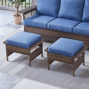 POCASSY Outdoor Ottomans Set of 2, All Wicker Rattan Patio Footrest Ottoman with Cushion - 1 of 4