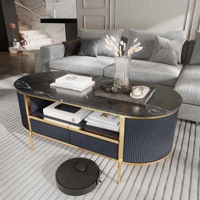 OKD 48" Modern Coffee Table with Sliding Drawer & Faux Marble Top