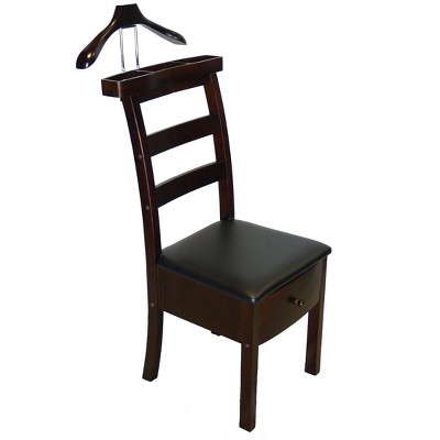Proman Products Manhatten Chair Valet VL16654 with Drawer, Hanger, Trouser Bar and Tie & Belt Bar, 19" W x 24" D x 43" H, Dark Walnut