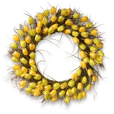 Artificial Tulip Wreath Yellow 32" - National Tree Company