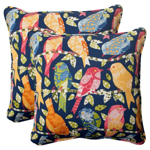 Outdoor 2 Piece Square Toss Pillow Set Blue Orange Birds Target