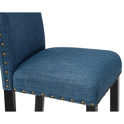 Marine Blue Upholstered Counter Stools with Nailhead Trim, Set of 2