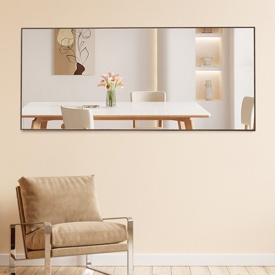 FURNIinspire Full Length Mirrors Floor Standing Wall Mirror, Bedroom Foyer Clothing Store Wall Mounted Mirror, Wooden Frame Square Brown 31.4"*71"