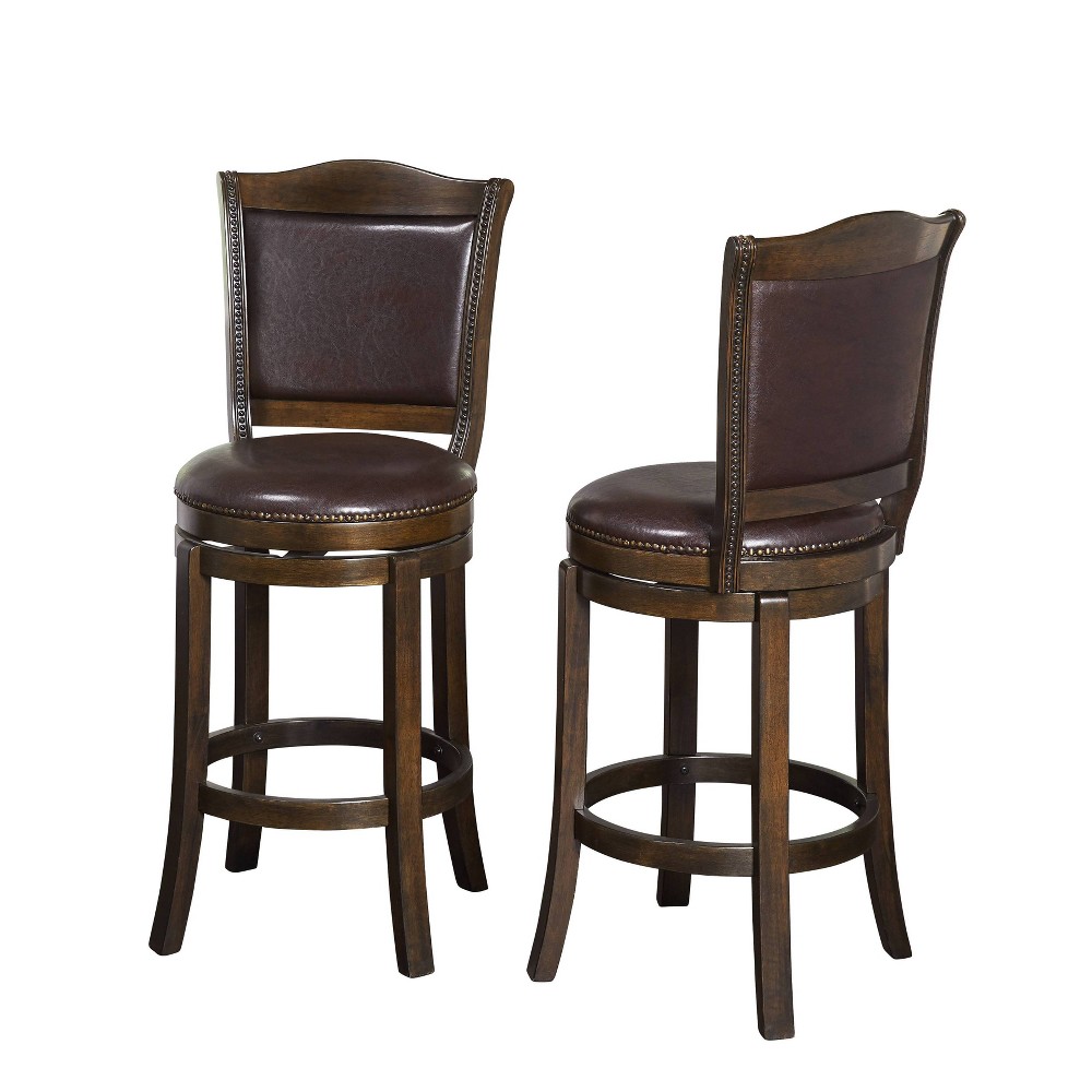 Set of 2 Tara 30" Swivel Counter Height Barstools Brown - Buylateral: Upholstered, Rubberwood Frame