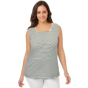 Jessica London Women's Plus Size Stretch Cotton Square Neck Tank - 1 of 4