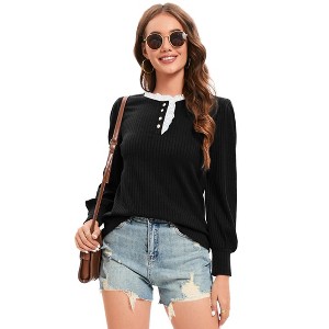 Womens Knit Tops Lightweight Sweater for Fall Lace Button Collar - 1 of 4
