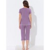 cheibear Women's Round Neck Loungewear with Capri Pants Pajama Set - 4 of 4