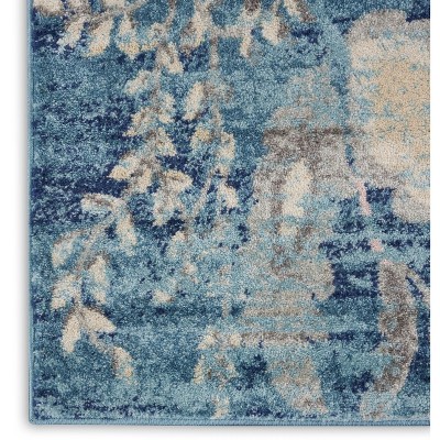 Turquoise Blossom Elegance 8'10" x 11'10" Synthetic Floral Rug