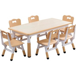 Children's desk and chair set, height-adjustable desk, 6 seats, suitable for children aged 2-10, with doodle tabletop and non-slip legs - 1 of 4