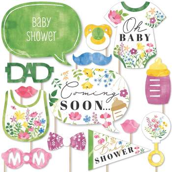 Big Dot of Happiness Wildflowers Baby - Boho Floral Baby Shower Photo Booth Props Kit - 20 Count