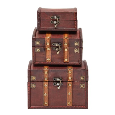 Set of 3 Small Vintage Wooden Treasure Chest Boxes