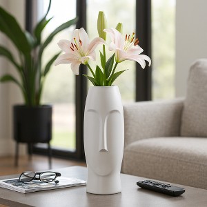 Decorative Vase for Modern Interiors - Table Vase with Sculpted Face Design - Accent Vases for Bookshelf, Mantel, or Coffee Table Styling - 1 of 4