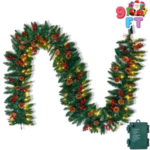 Joyfy Christmas Lights Indoor, 9FT Snow Garland Lights with 100 Lights, Pine Cones, Red Berries, Outdoor Indoor Christmas Decorations - 1 of 4