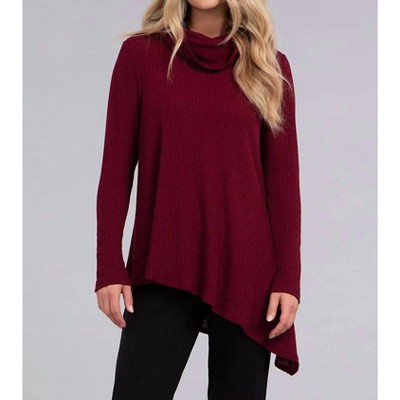 Women's Angle Cowl Neck Waffle Sweater - Sympli
