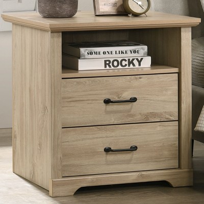 GlasFlength Nightstands Nightstand Modern Bedside Table with Storage Drawer and Open Wood Shelf for Room Modern, Beige, 18"*22"*25"