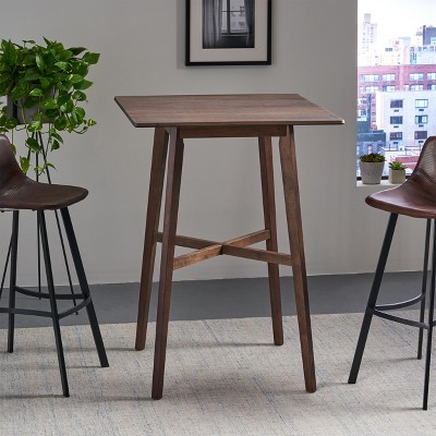 Vynxaria Modern Bar Height 42" Dining Table, Rubberwood Legs and Laminate Table Top, Walnut Finish, Black