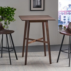 Vynxaria Modern Bar Height 42" Dining Table, Rubberwood Legs and Laminate Table Top, Walnut Finish, Black - 1 of 4