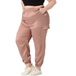 Agnes Orinda Women's Plus Size Satin Elastic Waist Athleisure Ankle Length Casual Jogger Pants - 1 of 4