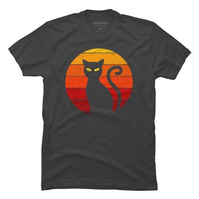 Men's Design By Humans Vintage Retro Sunset Halloween Black Cat I By lemonpepper T-Shirt