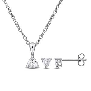 EVERLY JEWELRY | Brass 2 1/3 CT TGW Trillion-Cut Cubic Zirconia Stud Earrings and Pendant with Chain Set- 18 in - 1 of 3