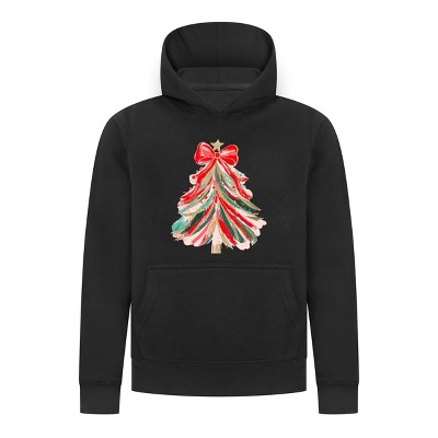 Everyday Kids Christmas Collection Red & Gold Painted Tree Girls Pullover Hoodie – Holiday Sweatshirt