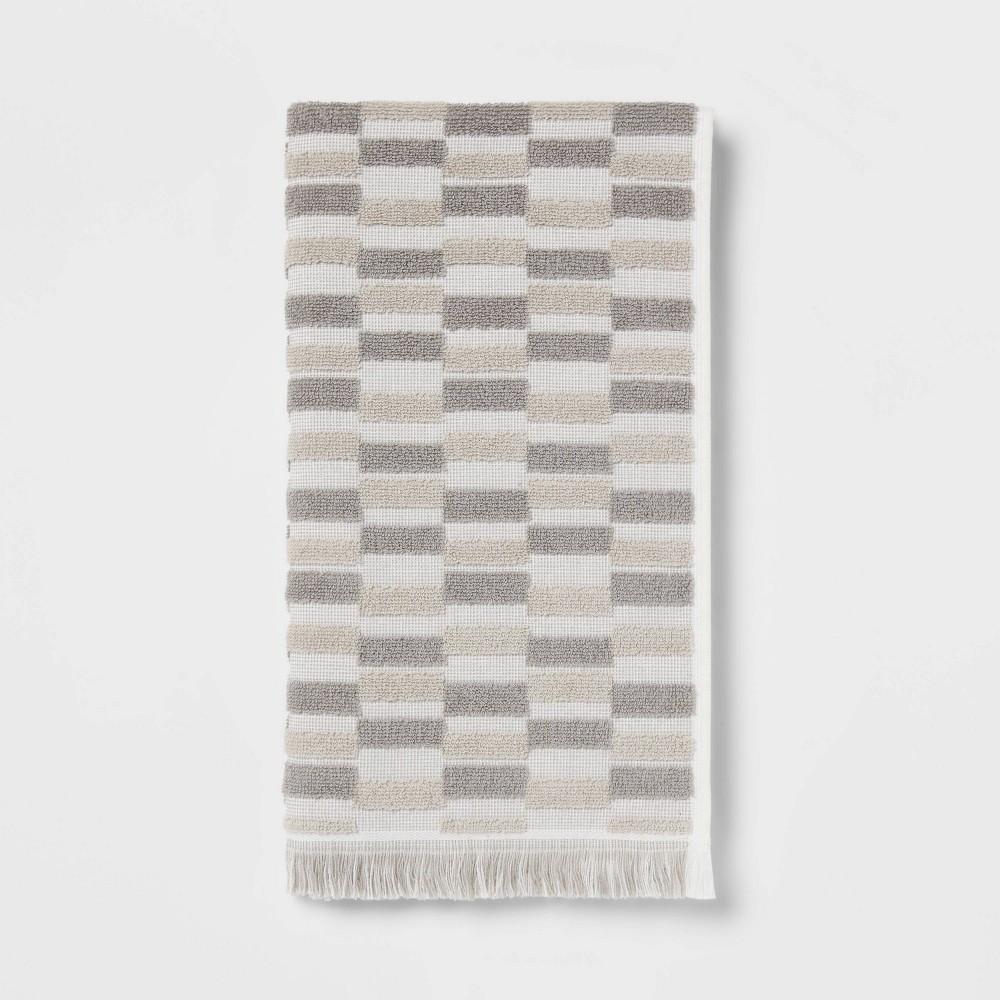 Photos - Towel 16"x27" Checkerboard Hand  Gray/White - Threshold™