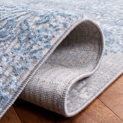 Gray and Blue Square Hand-knotted Synthetic Rug