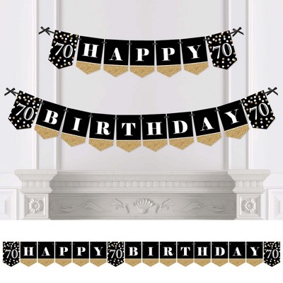 Big Dot of Happiness Adult 70th Birthday - Gold - Birthday Party Bunting Banner - Gold Party Decorations - Happy Birthday